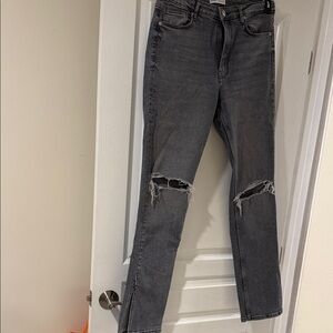 Zara Gray Distressed Straight Leg Jeans